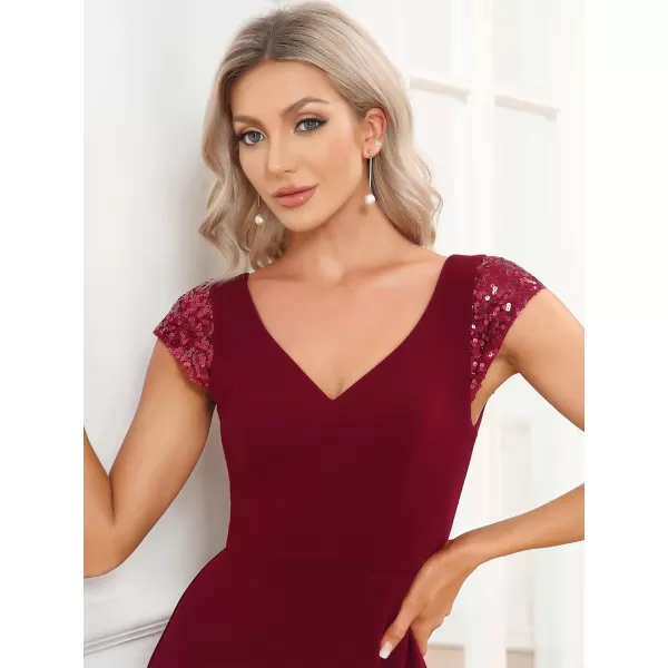 imageEverPretty Womens VNeck Cap Sleeves Sequin Mermaid FloorLength Evening Dresses 01586Burgundy