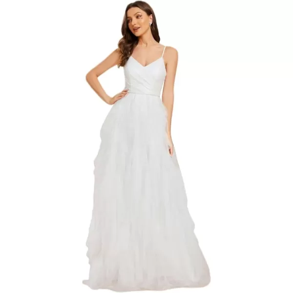 imageEverPretty Womens A Line V Neck Sequin Sleeveless Long Wedding Dress 02019White