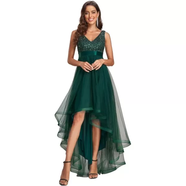 imageEverPretty Womens Cocktail Dress Double VNeck Sleeveless Empire Waist Sequin High Low Tulle Formal Dress 0147ADark Green