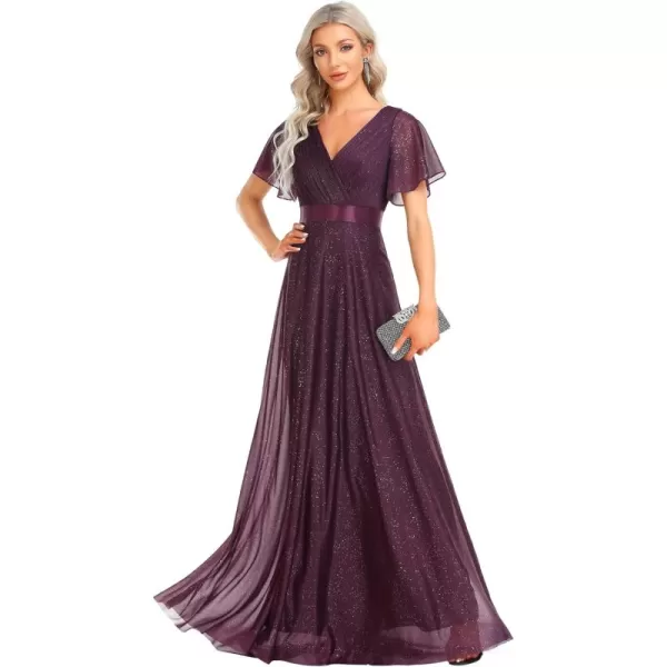 imageEverPretty Womens Evening Dresses V Neck Short Sleeves Aline Glitter Formal Dresses 50159Dark Purple