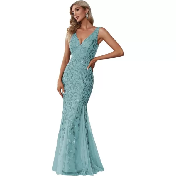 imageEverPretty Womens Formal Dress Sequin Double VNeck Sleeveless Mermaid Long Evening Dress 07886Dusty Blue