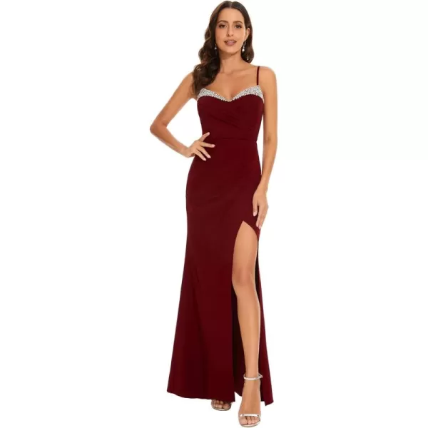 imageEverPretty Womens Spaghetti Strap Sleeveless Sequin Slit Bodycon FloorLength Evening Dresses 01667Burgundy