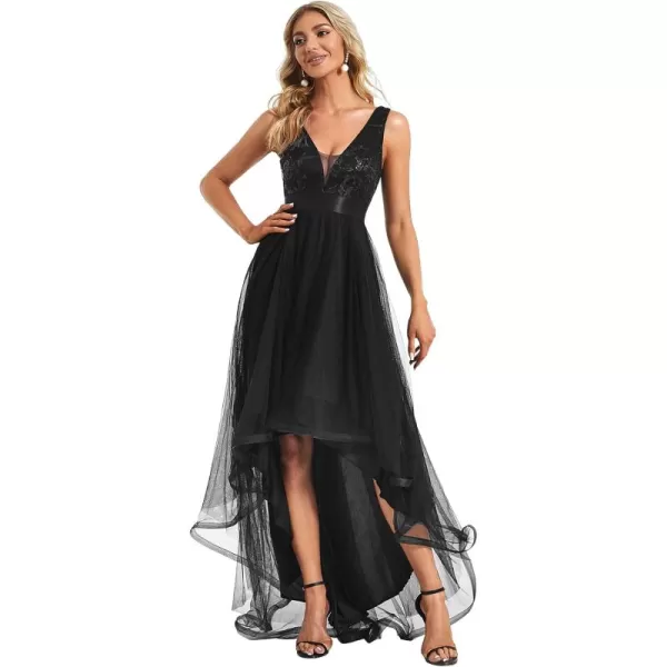 imageEverPretty Womens V Neck Pleated Waist Short Sleeve Wedding Guest Dress Chiffon Bridesmaid Dresses 00793Black