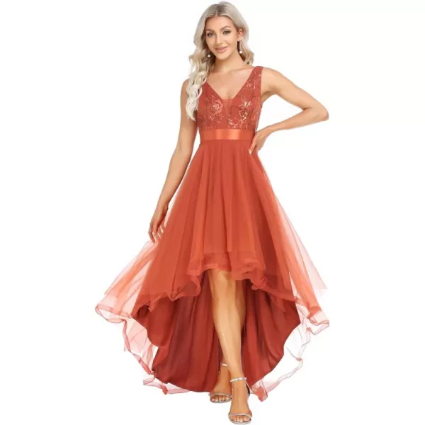 imageEverPretty Womens V Neck Pleated Waist Short Sleeve Wedding Guest Dress Chiffon Bridesmaid Dresses 00793Burnt Orange