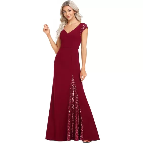 imageEverPretty Womens VNeck Cap Sleeves Sequin Mermaid FloorLength Evening Dresses 01586Burgundy