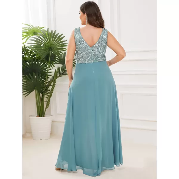 imageEverPretty Plus Womens V Neck Seuiqn Empire Waist Maxi Formal Evening Party Dress 0410DADusty Blue