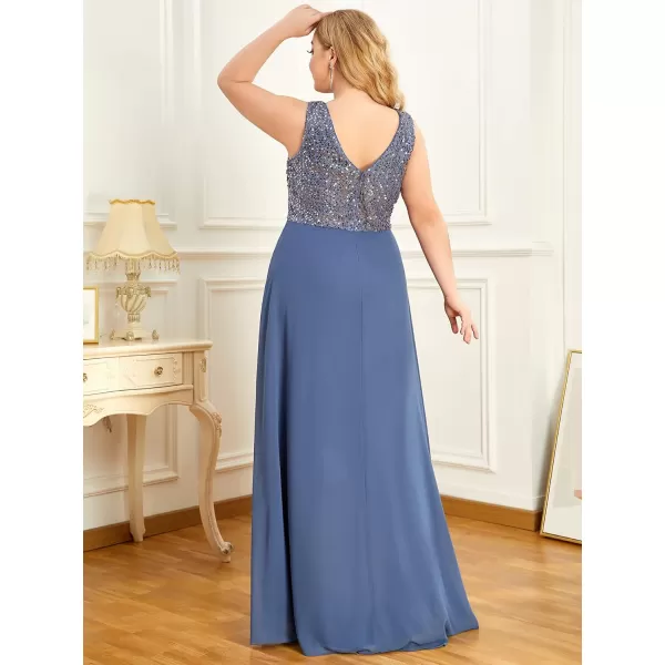 imageEverPretty Plus Womens V Neck Seuiqn Empire Waist Maxi Formal Evening Party Dress 0410DAHaze Blue