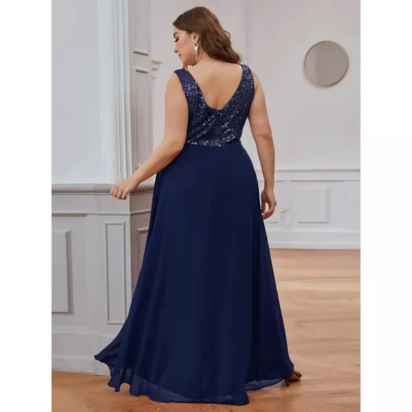 imageEverPretty Plus Womens V Neck Seuiqn Empire Waist Maxi Formal Evening Party Dress 0410DANavy Blue