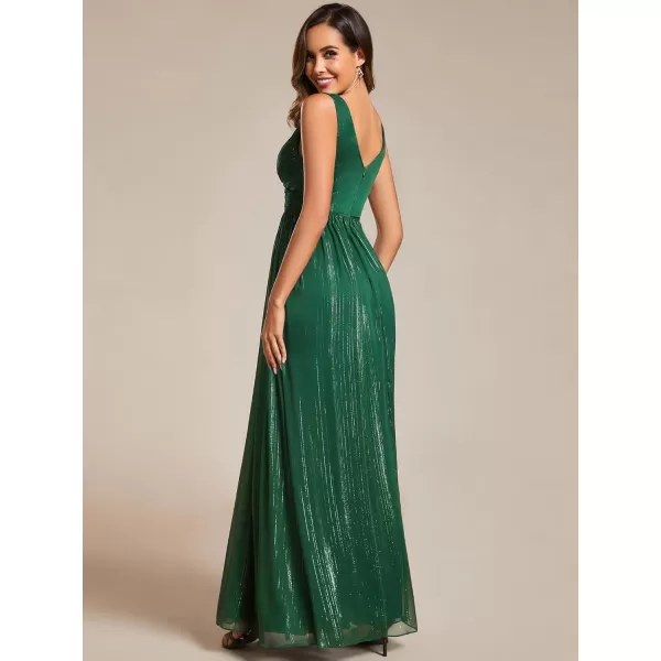 imageEverPretty Womens A Line Glitter Sleeveless Pleated V Neck Maxi Formal Dress 02096Dark Green