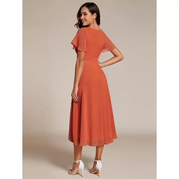 imageEverPretty Womens A Line V Neck Ruffle Sleeves Pleated High Low Formal Dresses 02084Burnt Orange