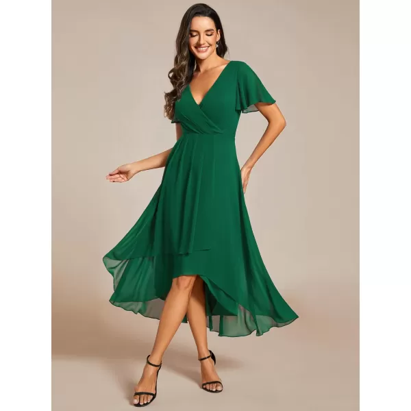 imageEverPretty Womens A Line V Neck Ruffle Sleeves Pleated High Low Formal Dresses 02084Dark Green