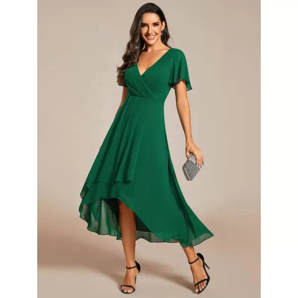 imageEverPretty Womens A Line V Neck Ruffle Sleeves Pleated High Low Formal Dresses 02084Dark Green