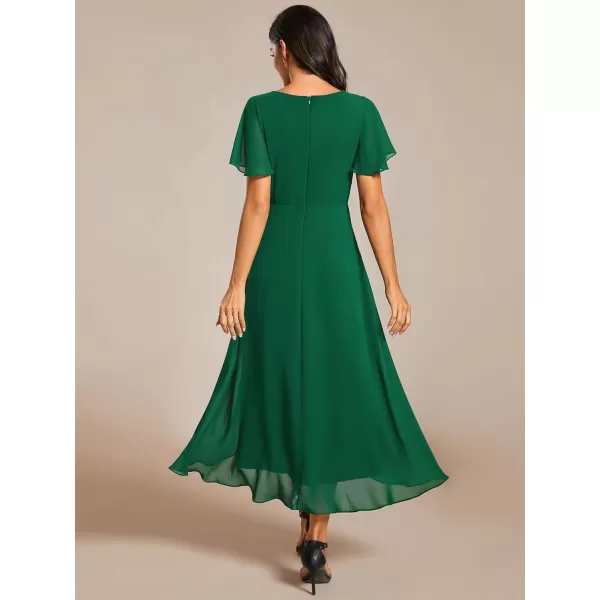 imageEverPretty Womens A Line V Neck Ruffle Sleeves Pleated High Low Formal Dresses 02084Dark Green