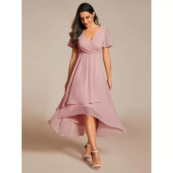 imageEverPretty Womens A Line V Neck Ruffle Sleeves Pleated High Low Formal Dresses 02084Dusty Rose