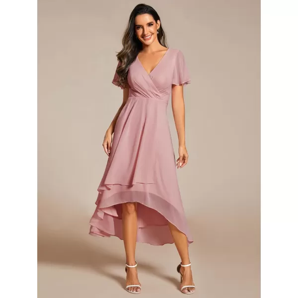 imageEverPretty Womens A Line V Neck Ruffle Sleeves Pleated High Low Formal Dresses 02084Dusty Rose