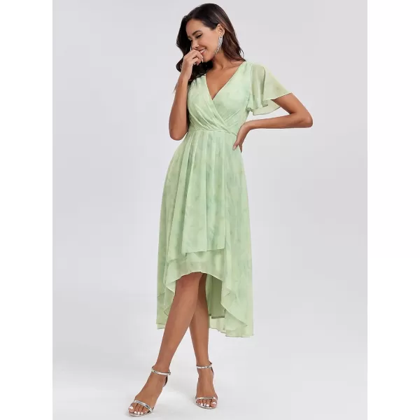 imageEverPretty Womens A Line V Neck Ruffle Sleeves Pleated High Low Formal Dresses 02084Light Green Roses