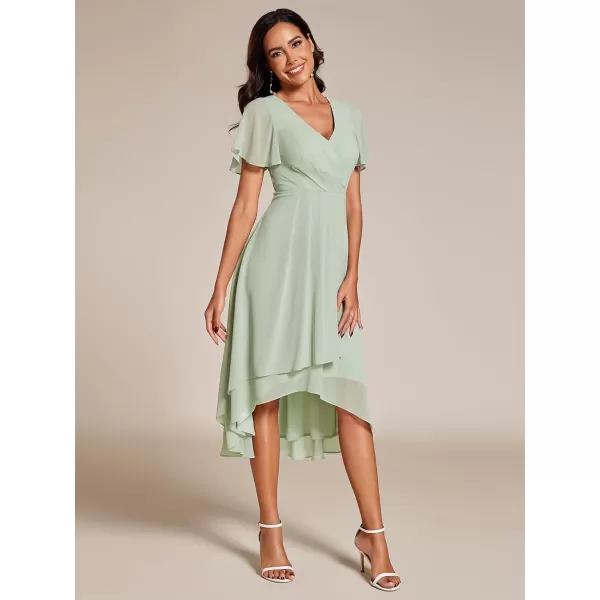 imageEverPretty Womens A Line V Neck Ruffle Sleeves Pleated High Low Formal Dresses 02084Mint Green