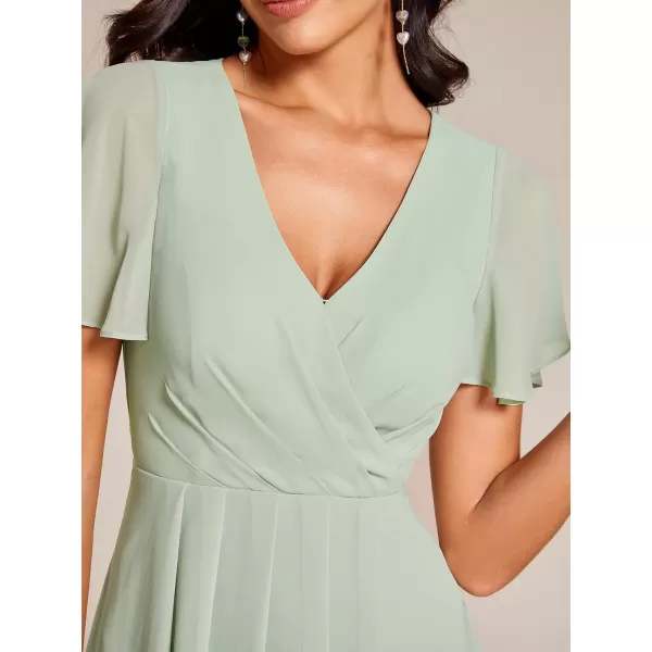 imageEverPretty Womens A Line V Neck Ruffle Sleeves Pleated High Low Formal Dresses 02084Mint Green