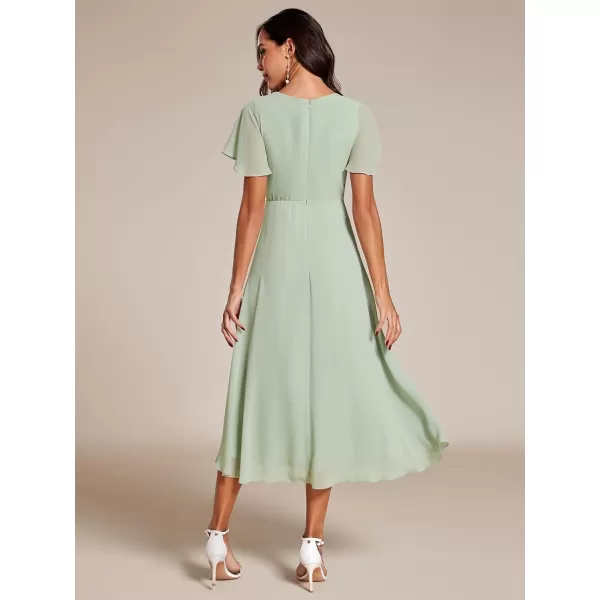 imageEverPretty Womens A Line V Neck Ruffle Sleeves Pleated High Low Formal Dresses 02084Mint Green