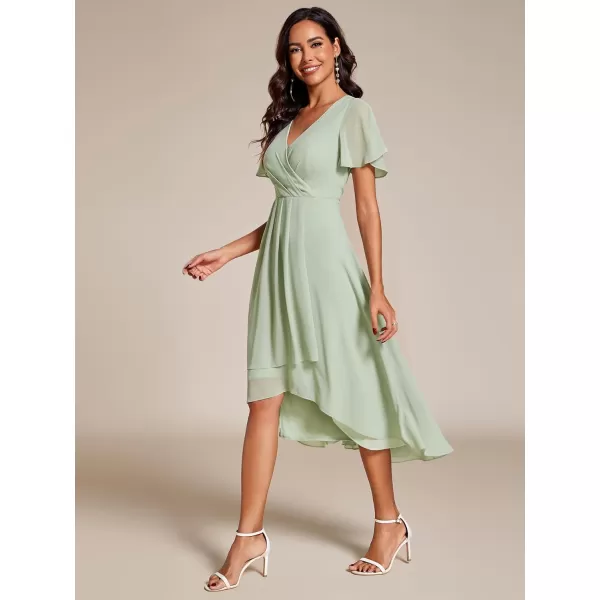 imageEverPretty Womens A Line V Neck Ruffle Sleeves Pleated High Low Formal Dresses 02084Mint Green