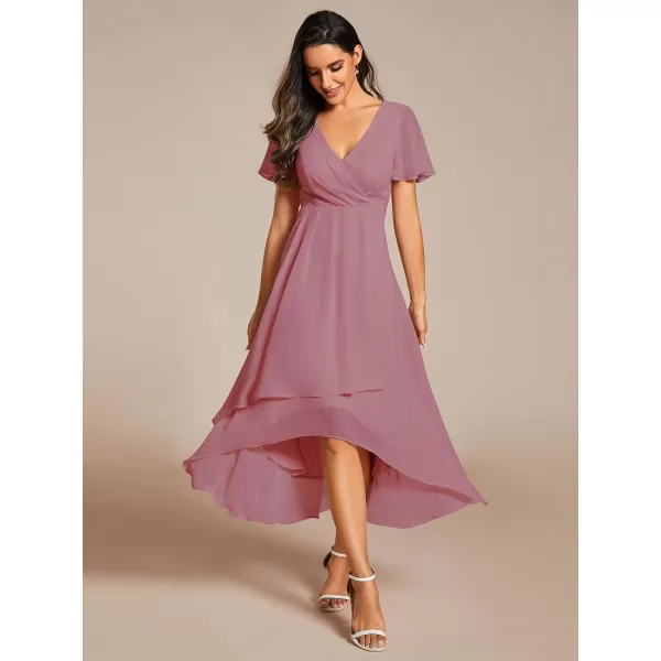 imageEverPretty Womens A Line V Neck Ruffle Sleeves Pleated High Low Formal Dresses 02084Orchid