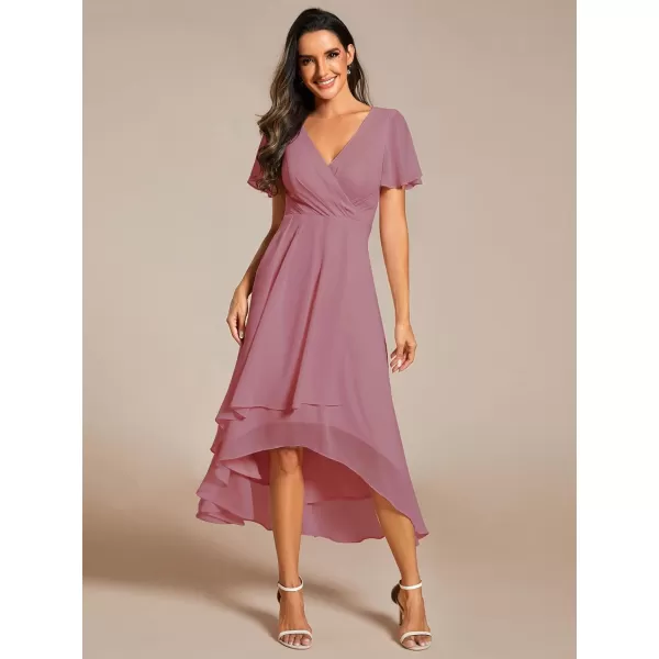 imageEverPretty Womens A Line V Neck Ruffle Sleeves Pleated High Low Formal Dresses 02084Orchid