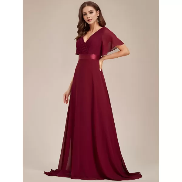 imageEverPretty Womens Bridemaids Dress V Neck Short Sleeves A Line Chiffon Long Formal DressesBurgundy