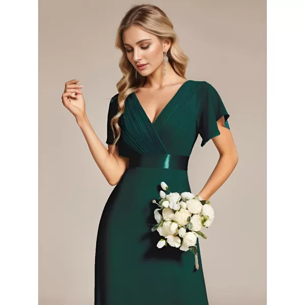 imageEverPretty Womens Bridemaids Dress V Neck Short Sleeves A Line Chiffon Long Formal DressesDark Green