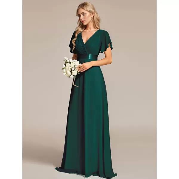 imageEverPretty Womens Bridemaids Dress V Neck Short Sleeves A Line Chiffon Long Formal DressesDark Green