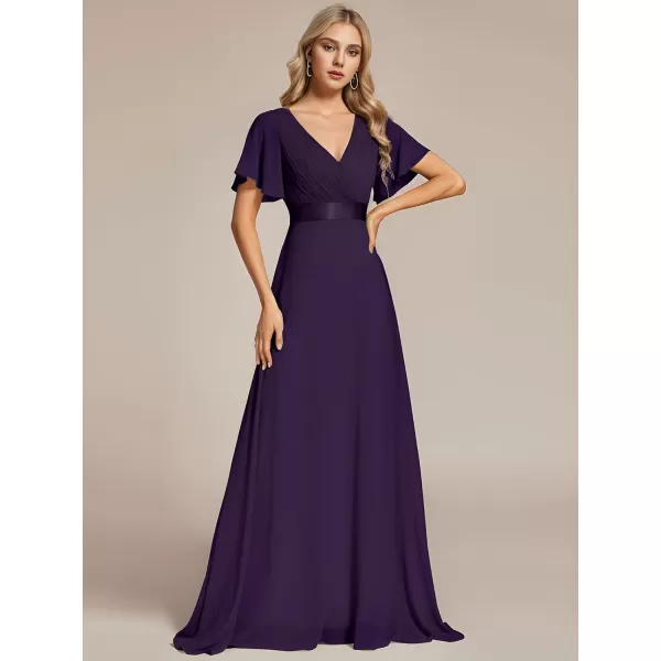 imageEverPretty Womens Bridemaids Dress V Neck Short Sleeves A Line Chiffon Long Formal DressesDeep Purple