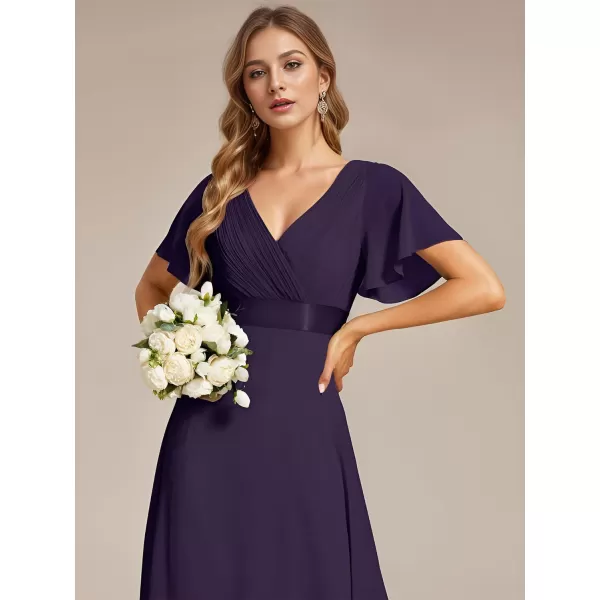 imageEverPretty Womens Bridemaids Dress V Neck Short Sleeves A Line Chiffon Long Formal DressesDeep Purple