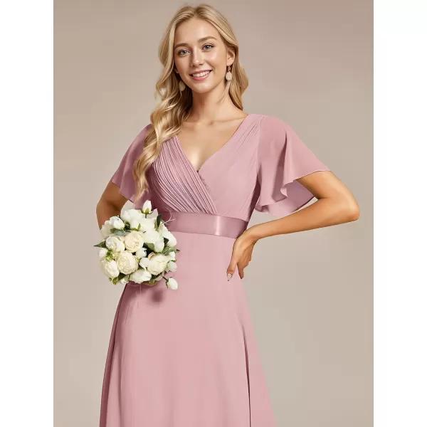 imageEverPretty Womens Bridemaids Dress V Neck Short Sleeves A Line Chiffon Long Formal DressesDusty Rose