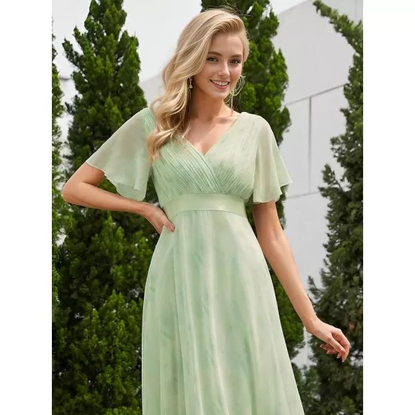 imageEverPretty Womens Bridemaids Dress V Neck Short Sleeves A Line Chiffon Long Formal DressesLight Green Roses