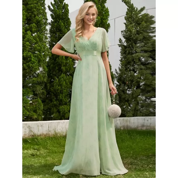 imageEverPretty Womens Bridemaids Dress V Neck Short Sleeves A Line Chiffon Long Formal DressesLight Green Roses