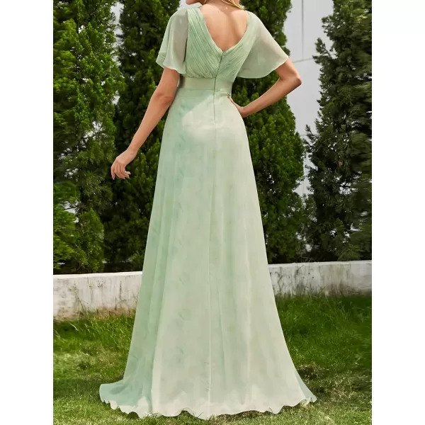 imageEverPretty Womens Bridemaids Dress V Neck Short Sleeves A Line Chiffon Long Formal DressesLight Green Roses