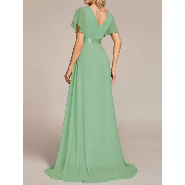 imageEverPretty Womens Bridemaids Dress V Neck Short Sleeves A Line Chiffon Long Formal DressesSage Green