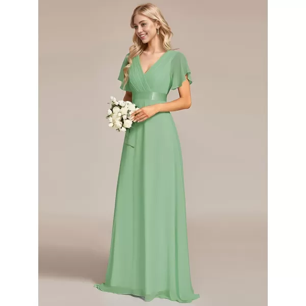 imageEverPretty Womens Bridemaids Dress V Neck Short Sleeves A Line Chiffon Long Formal DressesSage Green