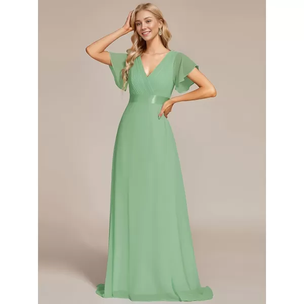 imageEverPretty Womens Bridemaids Dress V Neck Short Sleeves A Line Chiffon Long Formal DressesSage Green