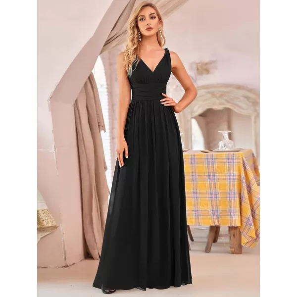 imageEverPretty Womens Bridesmaid Dress VNeck Sleeveless A Line Chiffon Floor Length Formal Dress 09016Black