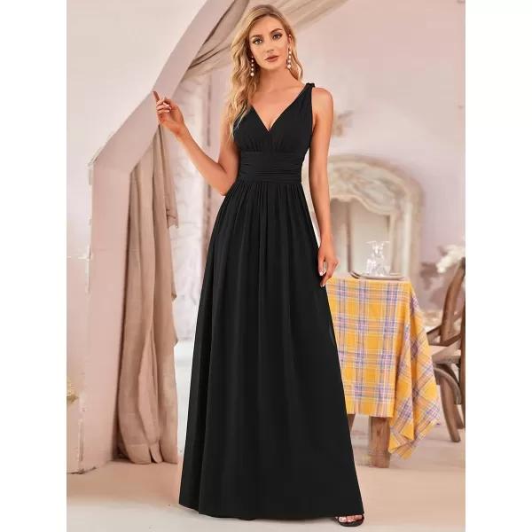 imageEverPretty Womens Bridesmaid Dress VNeck Sleeveless A Line Chiffon Floor Length Formal Dress 09016Black