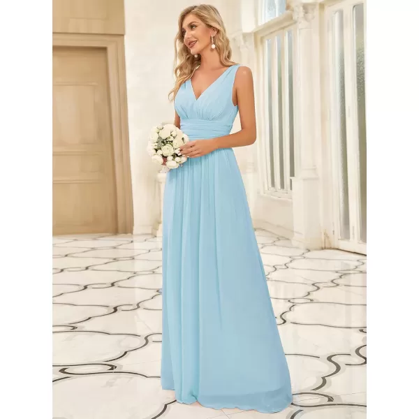 imageEverPretty Womens Bridesmaid Dress VNeck Sleeveless A Line Chiffon Floor Length Formal Dress 09016Blue