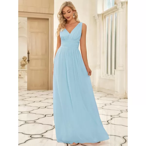 imageEverPretty Womens Bridesmaid Dress VNeck Sleeveless A Line Chiffon Floor Length Formal Dress 09016Blue