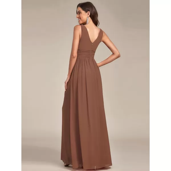 imageEverPretty Womens Bridesmaid Dress VNeck Sleeveless A Line Chiffon Floor Length Formal Dress 09016Brown