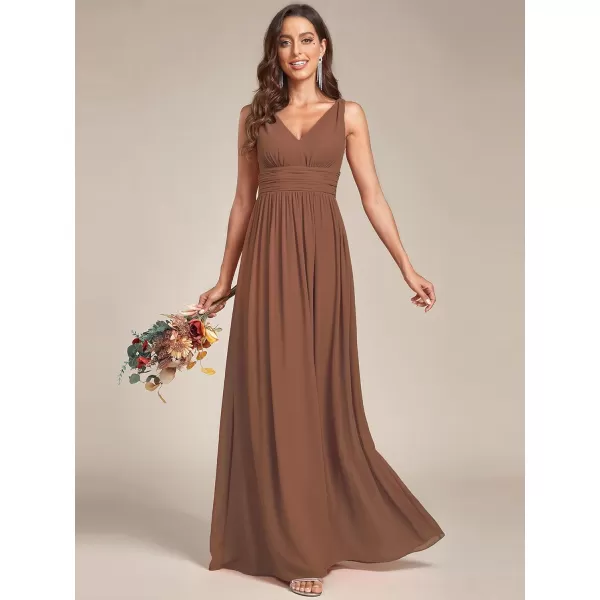 imageEverPretty Womens Bridesmaid Dress VNeck Sleeveless A Line Chiffon Floor Length Formal Dress 09016Brown