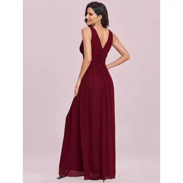 imageEverPretty Womens Bridesmaid Dress VNeck Sleeveless A Line Chiffon Floor Length Formal Dress 09016Burgundy