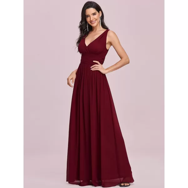 imageEverPretty Womens Bridesmaid Dress VNeck Sleeveless A Line Chiffon Floor Length Formal Dress 09016Burgundy