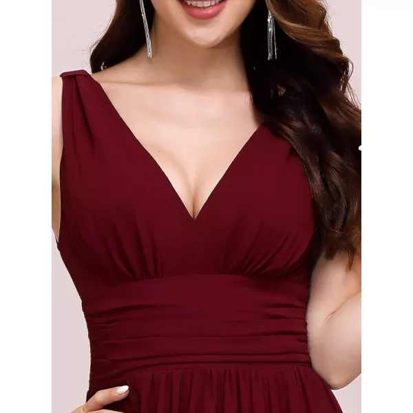 imageEverPretty Womens Bridesmaid Dress VNeck Sleeveless A Line Chiffon Floor Length Formal Dress 09016Burgundy