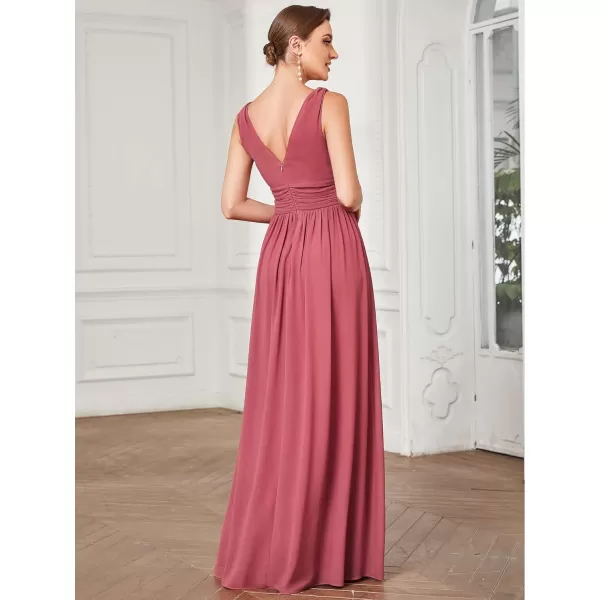 imageEverPretty Womens Bridesmaid Dress VNeck Sleeveless A Line Chiffon Floor Length Formal Dress 09016Cameo Brown