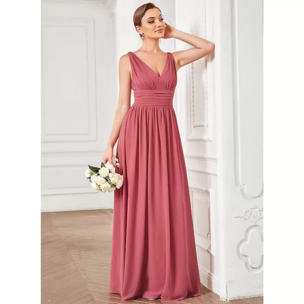 imageEverPretty Womens Bridesmaid Dress VNeck Sleeveless A Line Chiffon Floor Length Formal Dress 09016Cameo Brown