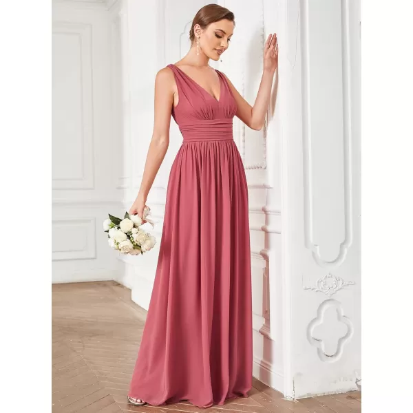 imageEverPretty Womens Bridesmaid Dress VNeck Sleeveless A Line Chiffon Floor Length Formal Dress 09016Cameo Brown